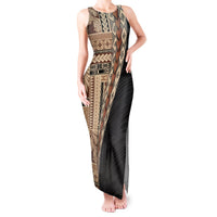 Samoa Siapo Motif Half Style Tank Maxi Dress Brown Version LT03 Women Brown - Polynesian Pride