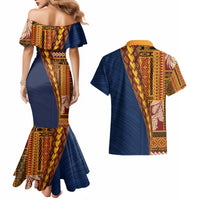 Samoa Siapo Motif Half Style Couples Matching Mermaid Dress and Hawaiian Shirt Colorful Version LT03 - Polynesian Pride