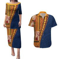 Samoa Siapo Motif Half Style Couples Matching Puletasi and Hawaiian Shirt Colorful Version LT03 Yellow - Polynesian Pride