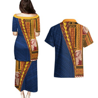 Samoa Siapo Motif Half Style Couples Matching Puletasi and Hawaiian Shirt Colorful Version LT03 - Polynesian Pride