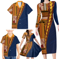 Samoa Siapo Motif Half Style Family Matching Long Sleeve Bodycon Dress and Hawaiian Shirt Colorful Version