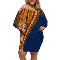 Samoa Siapo Motif Half Style Off Shoulder Short Dress Colorful Version LT03 Women Yellow - Polynesian Pride