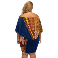 Samoa Siapo Motif Half Style Off Shoulder Short Dress Colorful Version LT03 - Polynesian Pride