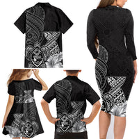 Guam Latte Stone Chamorro Culture Family Matching Long Sleeve Bodycon Dress and Hawaiian Shirt Tapa Pattern LT03 - Polynesian Pride