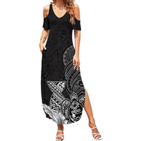 Guam Latte Stone Chamorro Culture Summer Maxi Dress Tapa Pattern LT03 Women Black - Polynesian Pride