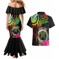 Personalised Vanuatu 44th Anniversary Couples Matching Mermaid Dress and Hawaiian Shirt Boars Tusk and Melanesian Warrior Indipendens Dei LT03 - Polynesian Pride