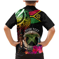 Personalised Vanuatu 44th Anniversary Family Matching Mermaid Dress and Hawaiian Shirt Boars Tusk and Melanesian Warrior Indipendens Dei