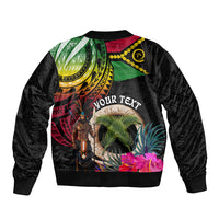 Personalised Vanuatu 44th Anniversary Sleeve Zip Bomber Jacket Boars Tusk and Melanesian Warrior Indipendens Dei