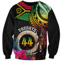 Personalised Vanuatu 44th Anniversary Sweatshirt Boars Tusk and Melanesian Warrior Indipendens Dei