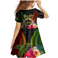 Vanuatu Independence Day Family Matching Mermaid Dress and Hawaiian Shirt Boars Tusk and Melanesian Warrior Indipendens Dei