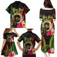 Vanuatu Independence Day Family Matching Puletasi and Hawaiian Shirt Boars Tusk and Melanesian Warrior Indipendens Dei LT03 - Polynesian Pride