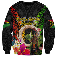 Vanuatu Independence Day Sweatshirt Boars Tusk and Melanesian Warrior Indipendens Dei