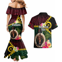 Vanuatu Indipendens Dei Couples Matching Mermaid Dress and Hawaiian Shirt Boars Tusk and Melanesian Warrior Hibiscus LT03 - Polynesian Pride