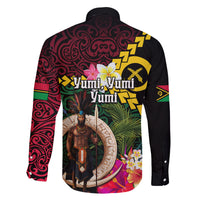 Vanuatu Indipendens Dei Family Matching Off Shoulder Short Dress and Hawaiian Shirt Boars Tusk and Melanesian Warrior Hibiscus LT03 - Polynesian Pride