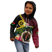 Vanuatu Indipendens Dei Kid Hoodie Boars Tusk and Melanesian Warrior Hibiscus LT03 - Polynesian Pride
