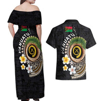 Vanuatu Independence Day Couples Matching Off Shoulder Maxi Dress and Hawaiian Shirt Melanesian Tribal Pig Tusk with Tropical Plants LT03 - Polynesian Pride