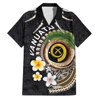 Vanuatu Independence Day Family Matching Mermaid Dress and Hawaiian Shirt Melanesian Tribal Pig Tusk with Tropical Plants LT03 Dad's Shirt - Short Sleeve Black - Polynesian Pride