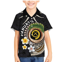 Vanuatu Independence Day Family Matching Mermaid Dress and Hawaiian Shirt Melanesian Tribal Pig Tusk with Tropical Plants LT03 Son's Shirt Black - Polynesian Pride