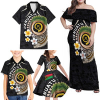 Vanuatu Independence Day Family Matching Off Shoulder Maxi Dress and Hawaiian Shirt Melanesian Tribal Pig Tusk with Tropical Plants LT03 - Polynesian Pride