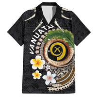 Vanuatu Independence Day Family Matching Off Shoulder Short Dress and Hawaiian Shirt Melanesian Tribal Pig Tusk with Tropical Plants LT03 Dad's Shirt - Short Sleeve Black - Polynesian Pride