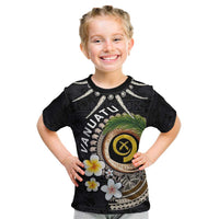 Vanuatu Independence Day Kid T Shirt Melanesian Tribal Pig Tusk with Tropical Plants LT03 Black - Polynesian Pride