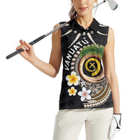 Vanuatu Independence Day Women Sleeveless Polo Shirt Melanesian Tribal Pig Tusk with Tropical Plants LT03 - Polynesian Pride