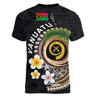 Vanuatu Independence Day Women V-Neck T-Shirt Melanesian Tribal Pig Tusk with Tropical Plants LT03 - Polynesian Pride