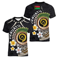 Vanuatu Independence Day Women V-Neck T-Shirt Melanesian Tribal Pig Tusk with Tropical Plants LT03 - Polynesian Pride