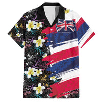 Hawaiian Flag Day Family Matching Off Shoulder Maxi Dress and Hawaiian Shirt Tropical Flowers and Leaves LT03 Dad's Shirt - Short Sleeve Black - Polynesian Pride