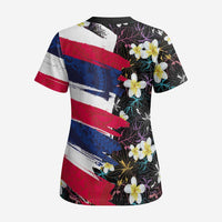 Hawaiian Flag Day Scrub Top Tropical Flowers and Leaves - Polynesian Pride