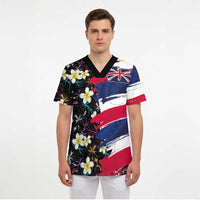 Hawaiian Flag Day Scrub Top Tropical Flowers and Leaves - Polynesian Pride