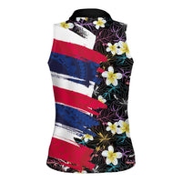 Hawaiian Flag Day Women Sleeveless Polo Shirt Tropical Flowers and Leaves