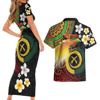 Vanuatu and Papua New Guinea Together Couples Matching Short Sleeve Bodycon Dress and Hawaiian Shirt Bird-of-paradise and Pig Tusk Melanesian Pattern LT03 - Polynesian Pride