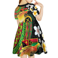 Vanuatu and Papua New Guinea Together Kid Short Sleeve Dress Bird-of-paradise and Pig Tusk Melanesian Pattern LT03 - Polynesian Pride