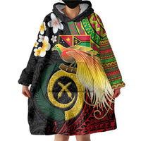 Vanuatu and Papua New Guinea Together Wearable Blanket Hoodie Bird-of-paradise and Pig Tusk Melanesian Pattern LT03 - Polynesian Pride
