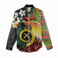 Vanuatu and Papua New Guinea Together Women Casual Shirt Bird-of-paradise and Pig Tusk Melanesian Pattern LT03 - Polynesian Pride