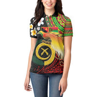 Vanuatu and Papua New Guinea Together Women Polo Shirt Bird-of-paradise and Pig Tusk Melanesian Pattern LT03 - Polynesian Pride