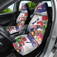 New Zealand Christmas Car Seat Cover Meri Kirihimete-Tuatara and Pohutukawa White Color LT03 - Polynesian Pride