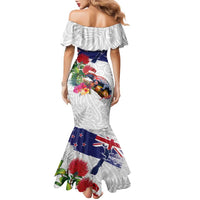 New Zealand Christmas Family Matching Mermaid Dress and Hawaiian Shirt Meri Kirihimete-Tuatara and Pohutukawa White Color LT03 - Polynesian Pride