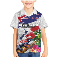 New Zealand Christmas Family Matching Mermaid Dress and Hawaiian Shirt Meri Kirihimete-Tuatara and Pohutukawa White Color LT03 Son's Shirt White - Polynesian Pride