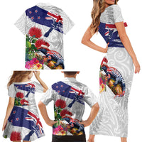 New Zealand Christmas Family Matching Short Sleeve Bodycon Dress and Hawaiian Shirt Meri Kirihimete-Tuatara and Pohutukawa White Color LT03 - Polynesian Pride