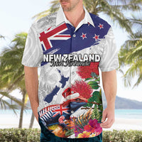 New Zealand Christmas Hawaiian Shirt Meri Kirihimete-Tuatara and Pohutukawa White Color LT03 - Polynesian Pride