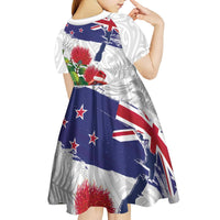 New Zealand Christmas Kid Short Sleeve Dress Meri Kirihimete-Tuatara and Pohutukawa White Color LT03 - Polynesian Pride