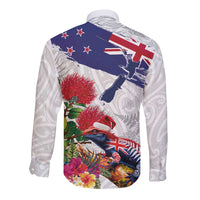 New Zealand Christmas Long Sleeve Button Shirt Meri Kirihimete-Tuatara and Pohutukawa White Color LT03 - Polynesian Pride