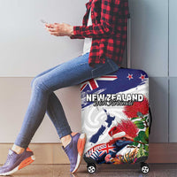 New Zealand Christmas Luggage Cover Meri Kirihimete-Tuatara and Pohutukawa White Color LT03 - Polynesian Pride