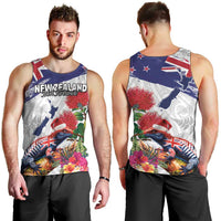 New Zealand Christmas Men Tank Top Meri Kirihimete-Tuatara and Pohutukawa White Color LT03 - Polynesian Pride