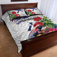 New Zealand Christmas Quilt Bed Set Meri Kirihimete-Tuatara and Pohutukawa White Color LT03 - Polynesian Pride