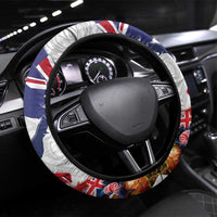 New Zealand Christmas Steering Wheel Cover Meri Kirihimete-Tuatara and Pohutukawa White Color LT03 Universal Fit White - Polynesian Pride