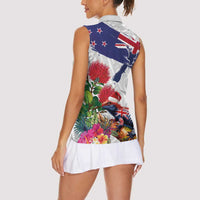 New Zealand Christmas Women Sleeveless Polo Shirt Meri Kirihimete-Tuatara and Pohutukawa White Color