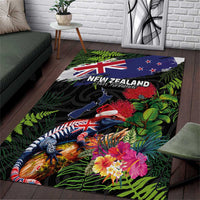 New Zealand Christmas Area Rug Meri Kirihimete-Tuatara and Pohutukawa Black Color LT03 Black - Polynesian Pride